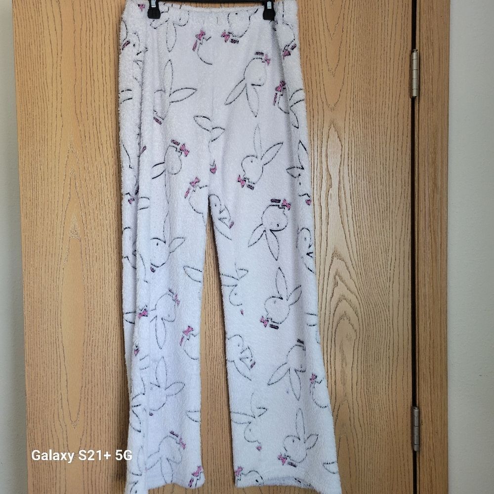 Y2K playboy Bunny white allover print sweat pants womens size medium